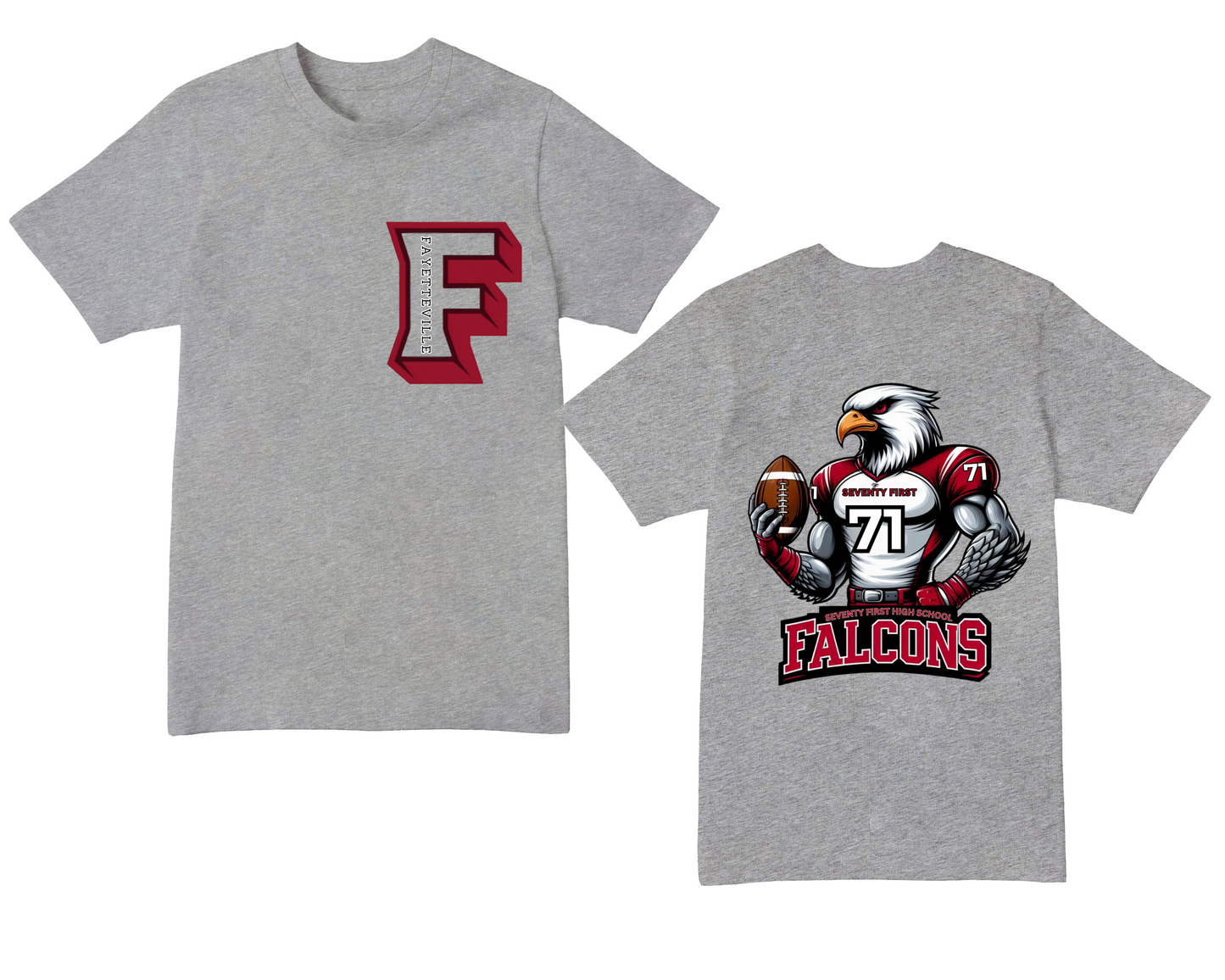 Fayetteville City Schools -Seventy First Alternative logo Large Falcon Mascot Short Sleeve T-shirt